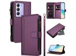 Custodia Per Vivo V30 Lite 4G, Con Cerniera, Portafoglio In Finto Cuoio Con Tasche Per Carte, Supporto E Passante Per Mano Viola