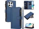 Custodia Per Tecno Spark 30 Pro, Con Cerniera, Portafoglio Custodia Flip In Finto Cuoio Con Tasche Per Carte, Supporto E Passante Per Mano Blu