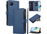 Custodia Per Huawei Nova 7I/P40 Lite 4G, Con Cerniera, Portafoglio, Custodia Flip In Finto Cuoio Con Tasche Per Carte, Supporto E Passante Per Mano Blu