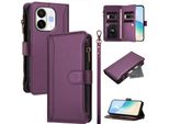 Custodia Per Tecno Spark 30C 5G/Pop 9 5G, Con Cerniera, Portafoglio Custodia Flip In Finto Cuoio Con Tasche Per Carte, Supporto E Passante Per Mano Viola