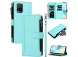 Custodia Per Vivo Y33S 4G, Con Cerniera, Portafoglio Custodia Flip In Finto Cuoio Con Tasche Per Carte, Supporto E Passante Verde Menta