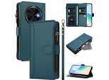 Custodia Per Tecno Spark 30C 4G, Con Cerniera, Portafoglio Custodia Flip In Finto Cuoio Con Tasche Per Carte, Supporto E Passante Per Mano Verde