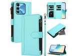 Custodia Per Tecno Spark Go 2022/Spark 8C/Spark 9, Con Cerniera, Portafoglio Custodia Flip In Finto Cuoio Con Tasche Per Carte, Supporto E Passante Per La Mano Verde Menta