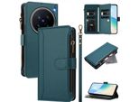 Custodia Per Vivo X200 Ultra, Con Cerniera, Portafoglio Custodia Flip In Finto Cuoio Con Tasche Per Carte, Supporto E Passante Per La Mano Verde