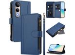 Custodia Per Vivo V50 Lite/V50 Lite 4G, Con Cerniera, Portafoglio Custodia Flip In Finto Cuoio Con Tasche Per Carte, Supporto E Passante Per Mano Blu