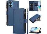 Custodia Per Tecno Spark 9T/Spark 9 Pro, Con Cerniera, Portafoglio Custodia Flip In Finto Cuoio Con Tasche Per Carte, Supporto E Passante Per La Mano Blu