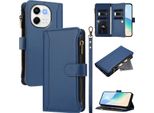 Custodia Per Tecno Spark 30 5G, Con Cerniera, Portafoglio Custodia Flip In Finto Cuoio Con Tasche Per Carte, Supporto E Passante Per Mano Blu