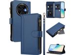 Custodia Per Tecno Spark 30C 4G, Con Cerniera, Portafoglio Custodia Flip In Finto Cuoio Con Tasche Per Carte, Supporto E Passante Per Mano Blu