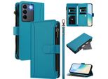 Custodia Per Vivo V27/V27 Pro/S16/S16 Pro, Con Cerniera, Portafoglio Custodia Flip In Finto Cuoio Con Tasche Per Carte, Supporto E Passante Per Mano Lake Blu