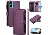Custodia Per Tecno Spark 9T/Spark 9 Pro, Con Cerniera, Portafoglio, Custodia Flip In Finto Cuoio Con Tasche Per Carte, Supporto E Passante Per La Mano Viola