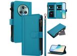 Custodia Per Honor Magic5 Pro, Con Cerniera, Portafoglio, Custodia Flip In Finto Cuoio Con Tasche Per Carte, Supporto E Passante Per Mani Lake Blu