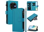 Custodia Per Tecno Spark 30C 4G, Con Cerniera, Portafoglio Custodia Flip In Finto Cuoio Con Tasche Per Carte, Supporto E Passante Per Mano Lake Blu