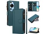 Custodia Per Huawei P60 Art, Con Cerniera, Portafoglio Custodia Flip In Finto Cuoio Con Tasche Per Carte, Supporto E Passante Per Mani Verde