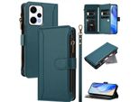 Custodia Per Xiaomi Poco F5/Redmi Note 12 Turbo, Con Cerniera, Portafoglio Custodia Flip In Finto Cuoio Con Tasche Per Carte, Supporto E Passante Per La Mano Verde