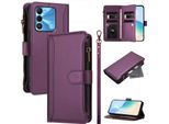 Custodia Per Tecno Spark Go 2022/Spark 8C/Spark 9, Con Cerniera, Portafoglio Custodia Flip In Finto Cuoio Con Tasche Per Carte, Supporto E Passante Per La Mano Viola
