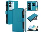 Custodia Per Vivo V29E/V30 Lite 5G, Con Cerniera, Portafoglio, Custodia Flip In Finto Cuoio Con Tasche Per Carte, Supporto E Passante Per Mano Lake Blu