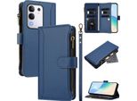 Custodia Per Vivo Y29 4G, Con Cerniera, Portafoglio In Finto Cuoio Con Tasche Per Carte, Supporto E Passante Per La Mano Blu