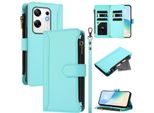 Custodia Per Infinix Zero 30 4G, Con Cerniera, Custodia Flip Wallet In Finto Cuoio Con Tasche Per Carte, Supporto E Passante Per Mano Verde Menta