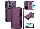 Custodia Per Infinix Note 30 Vip, Con Cerniera, Portafoglio Custodia Flip In Finto Cuoio Con Tasche Per Carte, Supporto E Passante Per Mano Viola