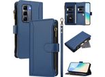 Custodia Per Infinix Hot 50 Pro+ 4G, Con Cerniera, Portafoglio In Finto Cuoio Con Tasche Per Carte, Supporto E Passante Blu