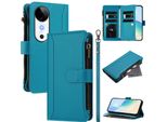 Custodia Per Vivo S19, Con Cerniera, Portafoglio Custodia Flip In Finto Cuoio Con Tasche Per Carte, Supporto E Passante Per La Mano Lago Blu