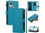 Custodia Per Itel S18, Con Cerniera, Portafoglio Custodia Flip In Finto Cuoio Con Tasche Per Carte, Supporto E Passante Per La Mano Lago Blu