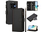 Custodia Per Tecno Spark 30C 4G, Con Cerniera, Portafoglio Custodia Flip In Finto Cuoio Con Tasche Per Carte, Supporto E Passante Per Mano Nero