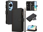 Custodia Per Huawei P60 Art, Con Cerniera, Portafoglio Custodia Flip In Finto Cuoio Con Tasche Per Carte, Supporto E Passante Per Mano Nero