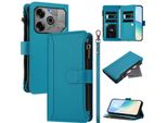 Custodia Per Tecno Spark 6 Go/Spark Go 2020/Spark Go 2021, Flip Case In Finto Cuoio Con Cerniera, Portafoglio, Tasche Per Carte, Supporto E Passante Per Mani Lake Blu