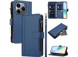 Custodia Per Tecno Spark 20 Pro 5G, Con Cerniera, Portafoglio Custodia Flip In Finto Cuoio Con Tasche Per Carte, Supporto E Passante Per Mano Blu