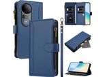 Custodia Per Vivo S20 Pro, Con Cerniera, Portafoglio Custodia Flip In Finto Cuoio Con Tasche Per Carte, Supporto E Passante Per Mano Blu
