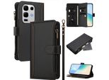 Custodia Per Infinix Note 50S, Con Cerniera, Portafoglio Custodia Flip In Finto Cuoio Con Tasche Per Carte, Supporto E Passante Per Mano Nero