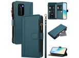 Custodia Per Huawei P40 Pro, Con Cerniera, Portafoglio In Finto Cuoio Con Tasche Per Carte, Supporto E Passante Per Mano Verde