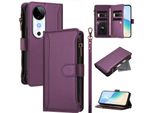 Custodia Per Vivo S19, Con Cerniera, Portafoglio In Finto Cuoio Con Tasche Per Carte, Supporto E Passante Per Mano Viola