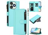 Custodia Per Itel A50, Con Cerniera, Portafoglio Custodia Flip In Finto Cuoio Con Tasche Per Carte, Supporto E Passante Per Mano Verde Menta