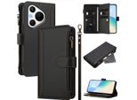 Custodia Per Huawei Pura 70, Con Cerniera, Portafoglio In Finto Cuoio Con Tasche Per Carte, Supporto E Passante Per La Mano Nero