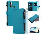 Custodia Per Tecno Spark 7/Spark 7T, Con Cerniera, Portafoglio, Custodia Flip In Finto Cuoio Con Tasche Per Carte, Supporto E Passante Per Mani Lake Blu