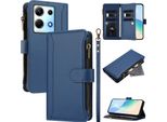 Custodia Per Infinix Note 30/Note 30 5G, Con Cerniera, Portafoglio Custodia Flip In Finto Cuoio Con Tasche Per Carte, Supporto E Passante Per Mano Blu