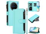 Custodia Per Vivo X200 Pro Mini, Con Cerniera, Portafoglio Custodia Flip In Finto Cuoio Con Tasche Per Carte, Supporto E Passante Per Mano Verde Menta