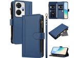 Custodia Per Itel P55+, Con Cerniera, Portafoglio Custodia Flip In Finto Cuoio Con Tasche Per Carte, Supporto E Passante Per La Mano Blu