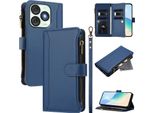 Custodia Per Itel A50, Con Cerniera, Portafoglio Custodia Flip In Finto Cuoio Con Tasche Per Carte, Supporto E Passante Per Mano Blu