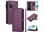 Custodia Per Infinix Hot 12I/Hot 20I, Con Cerniera, Portafoglio, Custodia Flip In Finto Cuoio Con Tasche Per Carte, Supporto E Passante Per Le Mani Viola