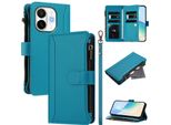 Custodia Per Tecno Spark 30C 5G/Pop 9 5G, Con Cerniera, Portafoglio Custodia Flip In Finto Cuoio Con Tasche Per Carte, Supporto E Passante Per Mano Lake Blu