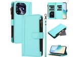 Custodia Per Tecno Spark 10 Pro, Con Cerniera, Portafoglio Custodia Flip In Finto Cuoio Con Tasche Per Carte, Supporto E Passante Per La Mano Verde Menta