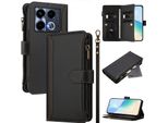 Custodia Per Infinix Note 40 4G, Con Cerniera, Portafoglio In Finto Cuoio Con Tasche Per Carte, Supporto E Passante Per La Mano Nero