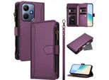Custodia Per Infinix Hot 30I, Con Cerniera, Portafoglio In Finto Cuoio Con Tasche Per Carte, Supporto E Passante Per La Mano Viola