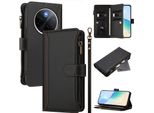 Custodia Per Vivo Y300 Pro, Con Cerniera, Portafoglio Custodia Flip In Finto Cuoio Con Tasche Per Carte, Supporto E Passante Per La Mano Nera