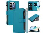 Custodia Per Infinix Note 50 Pro+, Con Cerniera, Portafoglio In Finto Cuoio Flip Con Tasche Per Carte, Supporto E Passante Per Mani Lake Blu