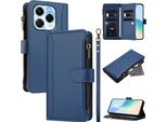 Custodia Per Infinix Note 40X 5G, Con Cerniera, Portafoglio, Custodia Flip In Finto Cuoio Con Tasche Per Carte, Supporto E Passante Per Mano Blu