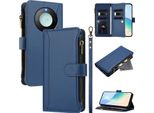 Custodia Per Honor X9C Smart, Con Cerniera, Portafoglio Custodia Flip In Finto Cuoio Con Tasche Per Carte, Supporto E Passante Per Mano Blu